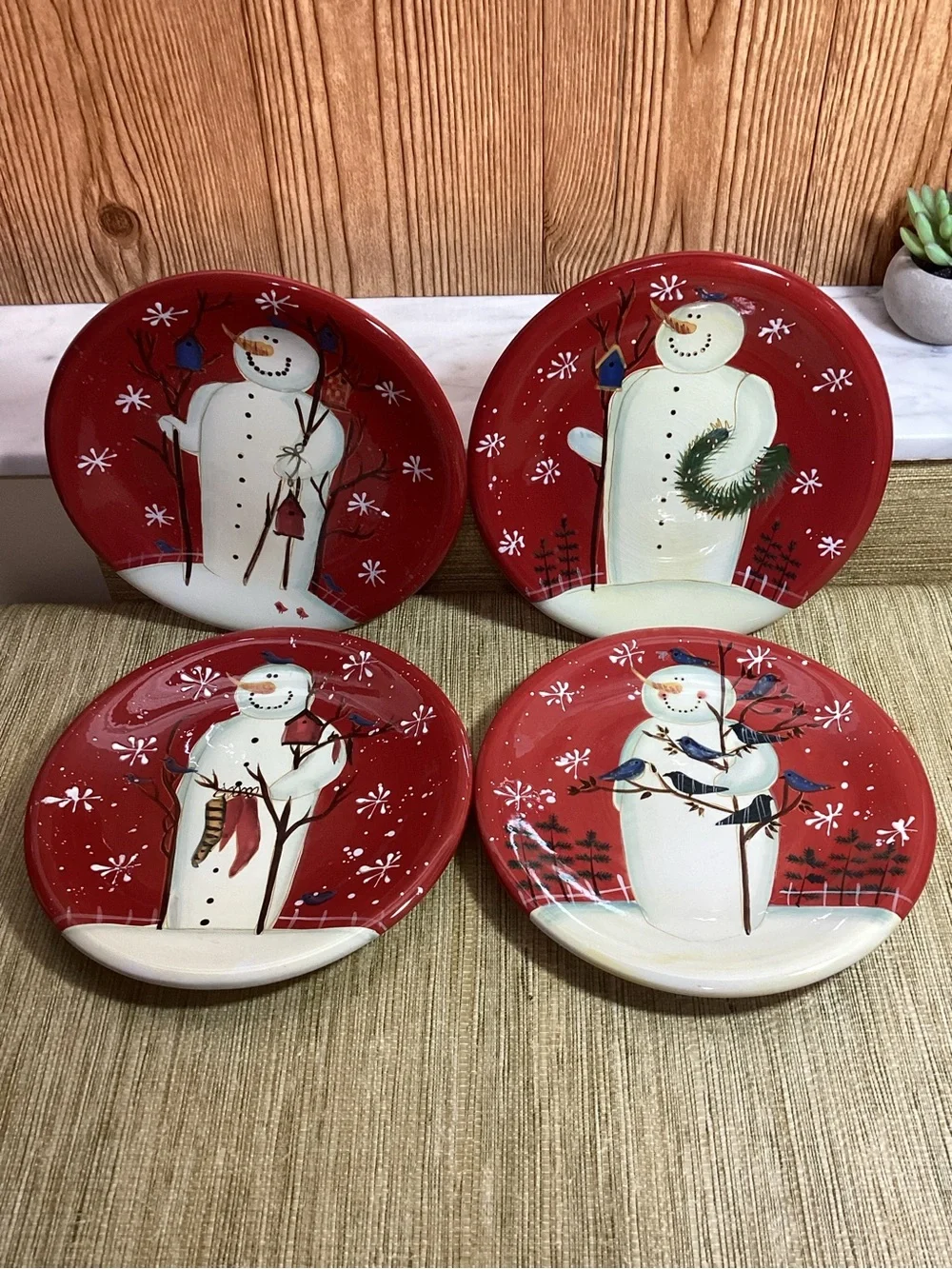 Certified International Salad Plates 4 8.25 Snowmen Plates by Mary Beth Baxter